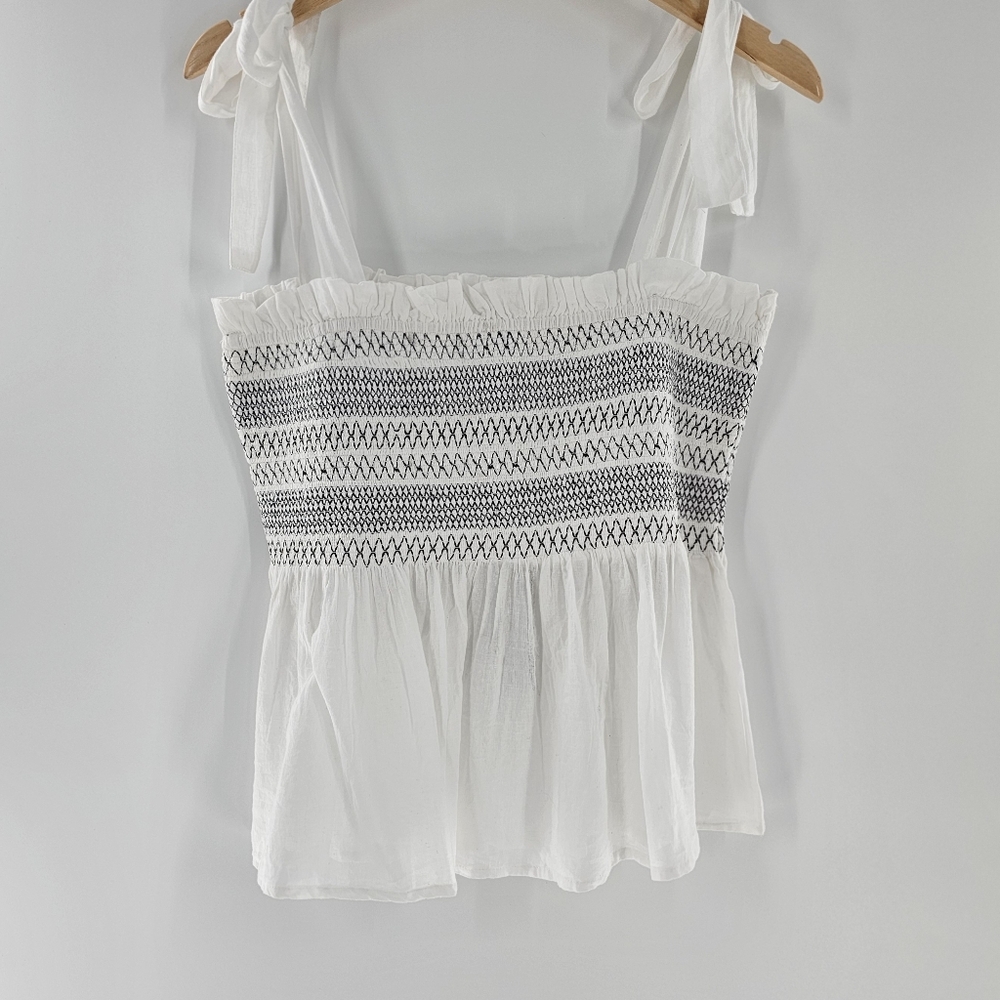 Elie Tahari Black/White Smocked Tie-Strap Tank Womens Size Medium